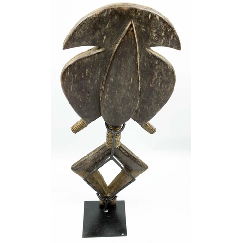 380 - KOTA RELIQUARY RITUAL SCULPTURE, Gabon, wood with metal finish, 78cm H x 35cm.