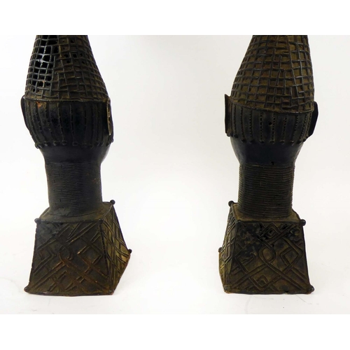 381 - BENIN QUEEN MOTHER HEAD, a pair, Nigeria, bronze, 58cm H x 19cm each. (2)