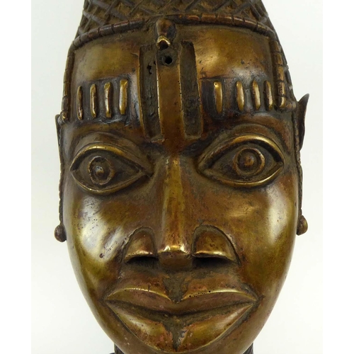 381 - BENIN QUEEN MOTHER HEAD, a pair, Nigeria, bronze, 58cm H x 19cm each. (2)