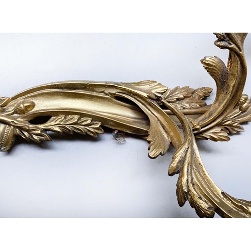 387 - WALL LIGHTS, a set of three, Louis XV style gilt metal each two branch, 40cm H. (3)