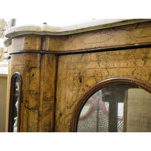 530 - CREDENZA, 91cm H x 151cm x 49cm, Victorian burr walnut and marquetry, circa 1860, with white marble ... 