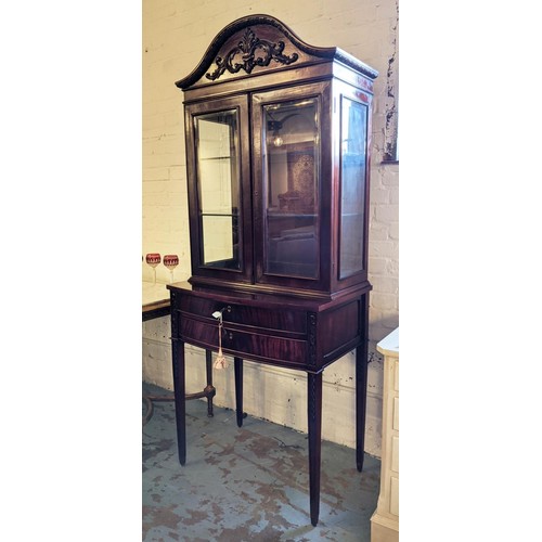 529 - DISPLAY CABINET ON STAND, 77cm x 193cm H, Edwardian mahogany with glass doors and shelves above two ... 