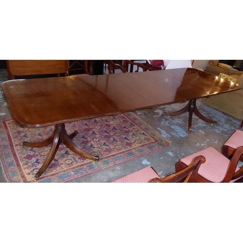 499 - DINING TABLE, 292cm L extended x 73cm H x 107cm D Regency design figured mahogany extending with thr... 