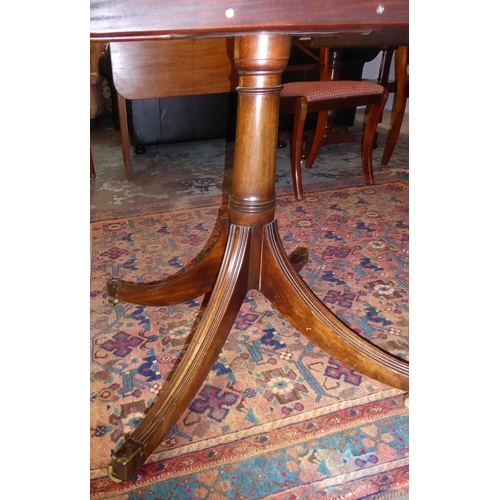 499 - DINING TABLE, 292cm L extended x 73cm H x 107cm D Regency design figured mahogany extending with thr... 