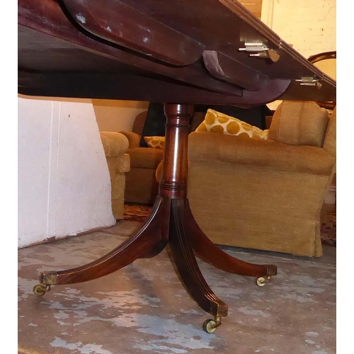 499 - DINING TABLE, 292cm L extended x 73cm H x 107cm D Regency design figured mahogany extending with thr... 