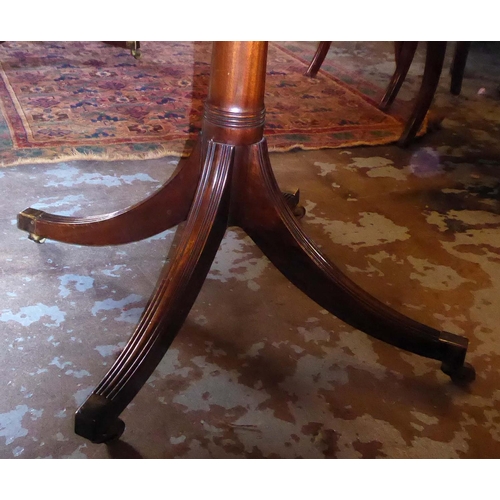 499 - DINING TABLE, 292cm L extended x 73cm H x 107cm D Regency design figured mahogany extending with thr... 