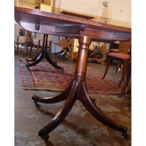 499 - DINING TABLE, 292cm L extended x 73cm H x 107cm D Regency design figured mahogany extending with thr... 