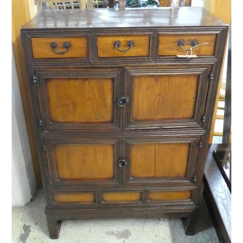 496 - KOREAN CABINET. 69cm W x 102cm x 34cm, 19th century elm, with three drawers and four doors.