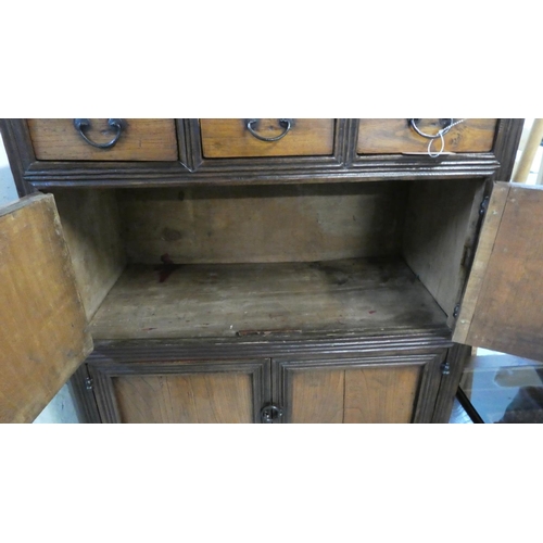 496 - KOREAN CABINET. 69cm W x 102cm x 34cm, 19th century elm, with three drawers and four doors.