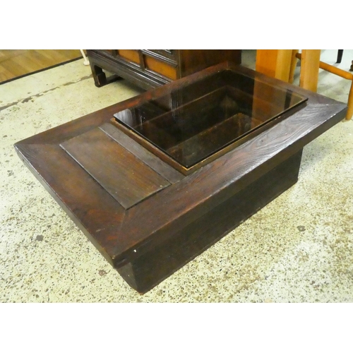 497 - HIBACHI, 81cm W x 50cm D x 31cm H, 19th century and later elm with modern glass top, copper liner an... 