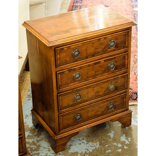 456 - BEDSIDE CHESTS, 64cm H x 49cm x 42cm, a pair, Georgian style yewwood with four drawers each. (2)