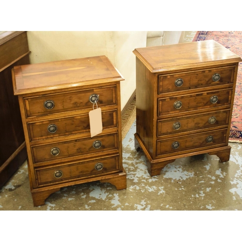 456 - BEDSIDE CHESTS, 64cm H x 49cm x 42cm, a pair, Georgian style yewwood with four drawers each. (2)