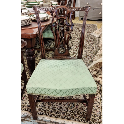 451 - DINING CHAIRS, a set of six, George III style mahogany including two armchairs 66cm W with green stu... 