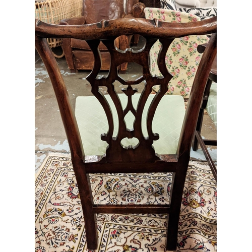 451 - DINING CHAIRS, a set of six, George III style mahogany including two armchairs 66cm W with green stu... 