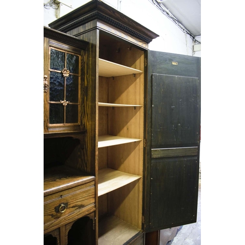 450 - WARDROBE, 213cm H x 124cm x 51cm Arts and Crafts ash, circa 1905, with mirrored door, enclosing late... 