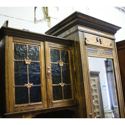 450 - WARDROBE, 213cm H x 124cm x 51cm Arts and Crafts ash, circa 1905, with mirrored door, enclosing late... 