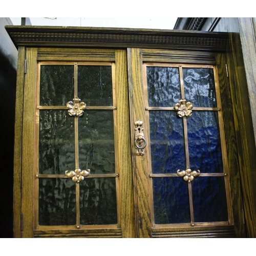 450 - WARDROBE, 213cm H x 124cm x 51cm Arts and Crafts ash, circa 1905, with mirrored door, enclosing late... 