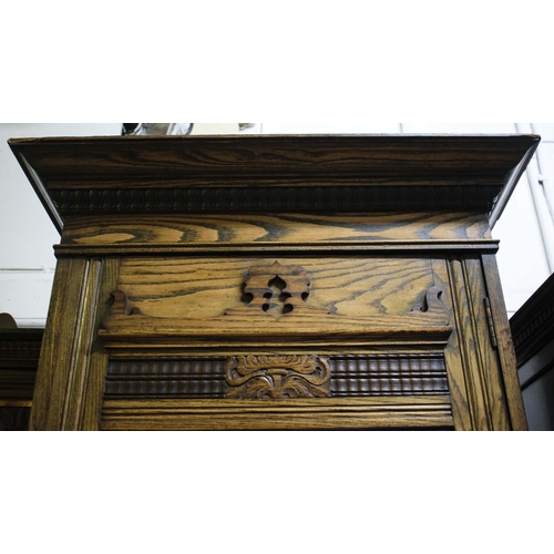 450 - WARDROBE, 213cm H x 124cm x 51cm Arts and Crafts ash, circa 1905, with mirrored door, enclosing late... 