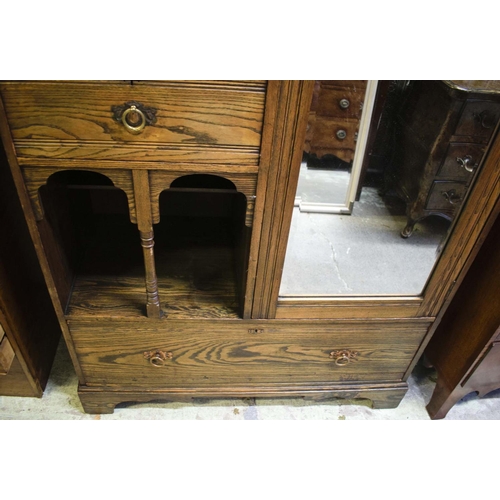 450 - WARDROBE, 213cm H x 124cm x 51cm Arts and Crafts ash, circa 1905, with mirrored door, enclosing late... 