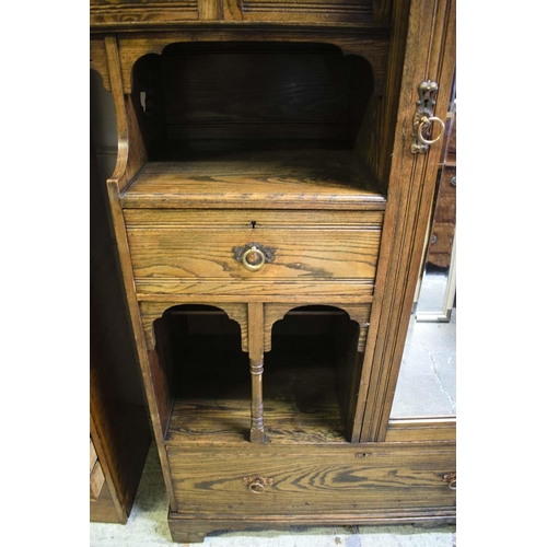 450 - WARDROBE, 213cm H x 124cm x 51cm Arts and Crafts ash, circa 1905, with mirrored door, enclosing late... 