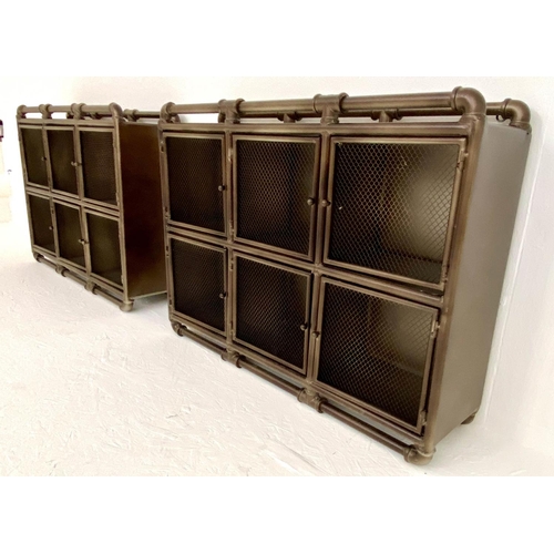 209 - WALL CABINETS, a pair, 53cm x 71cm x 18cm, industrial style six compartments in each. (2)