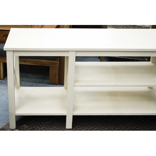 199 - OKA LOW BOOKSHELVES, 155cm L x 60cm H x 45cm D cream.