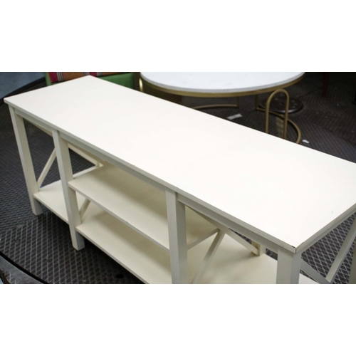 199 - OKA LOW BOOKSHELVES, 155cm L x 60cm H x 45cm D cream.