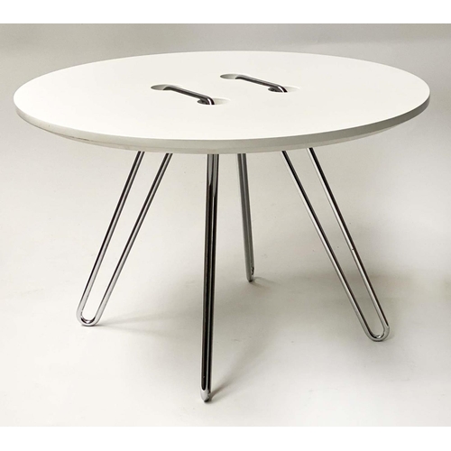 196 - LOW TABLES, two, 70cm x 44cm and 50cm x 33cm, Casamania Twine, circular, lacquered blue and white, w... 