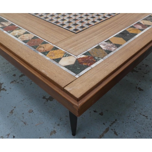 215 - LOW TABLE, 144cm sq x 50cm H, inlaid stone top.