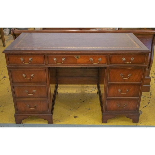 537 - PEDESTAL DESK, 122cm x 61cm x 76cm H, Georgian style mahogany with brown leather top above eight dra... 