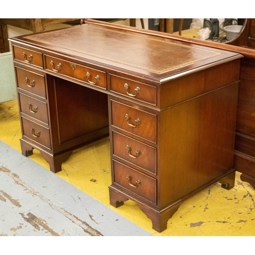 537 - PEDESTAL DESK, 122cm x 61cm x 76cm H, Georgian style mahogany with brown leather top above eight dra... 