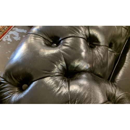 536 - CHESTERFIELD SOFA, 90cm x 78cm H x 195cm, black leather.