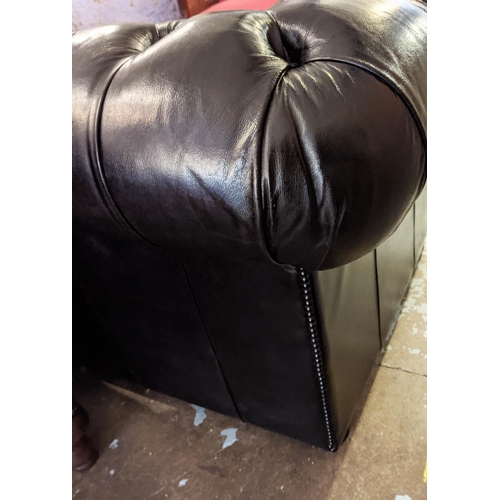 536 - CHESTERFIELD SOFA, 90cm x 78cm H x 195cm, black leather.