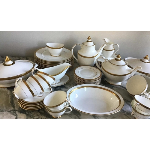 510 - DINNER SERVICE, English fine bone china Royal Doulton, royal gold, 12 place, 5 piece settings, appro... 