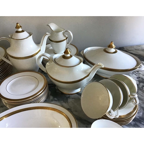 510 - DINNER SERVICE, English fine bone china Royal Doulton, royal gold, 12 place, 5 piece settings, appro... 