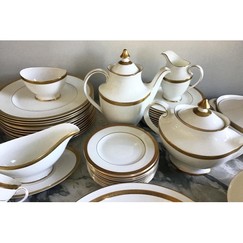 510 - DINNER SERVICE, English fine bone china Royal Doulton, royal gold, 12 place, 5 piece settings, appro... 