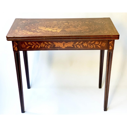 514 - DUTCH CARD TABLE, 19th century Dutch mahogany and satinwood foliate marquetry foldover baize lined o... 