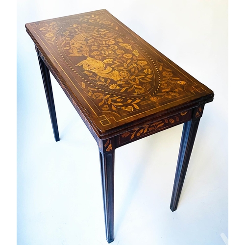 514 - DUTCH CARD TABLE, 19th century Dutch mahogany and satinwood foliate marquetry foldover baize lined o... 