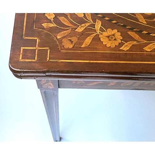 514 - DUTCH CARD TABLE, 19th century Dutch mahogany and satinwood foliate marquetry foldover baize lined o... 