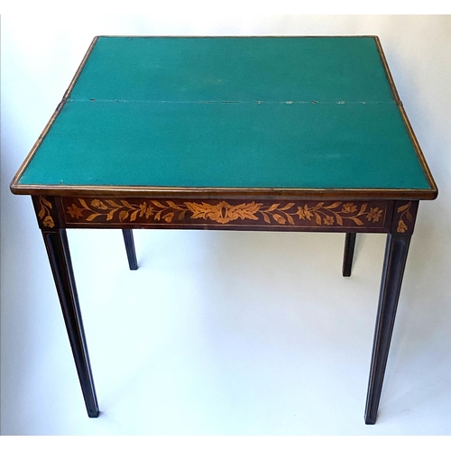 514 - DUTCH CARD TABLE, 19th century Dutch mahogany and satinwood foliate marquetry foldover baize lined o... 