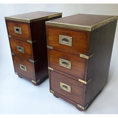 507 - CAMPAIGN BEDSIDE CHESTS, a pair, adapted late 19th century Naval mahogany and brass bound each with ... 