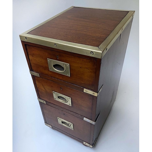 507 - CAMPAIGN BEDSIDE CHESTS, a pair, adapted late 19th century Naval mahogany and brass bound each with ... 