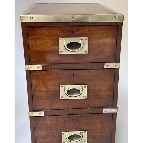 507 - CAMPAIGN BEDSIDE CHESTS, a pair, adapted late 19th century Naval mahogany and brass bound each with ... 