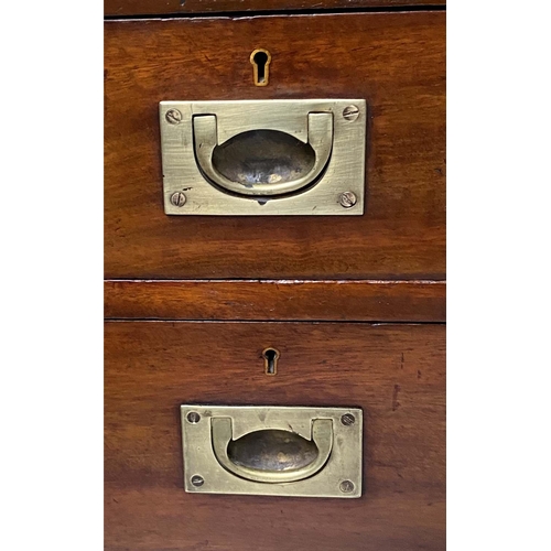 507 - CAMPAIGN BEDSIDE CHESTS, a pair, adapted late 19th century Naval mahogany and brass bound each with ... 