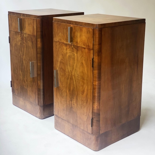 509 - ART DECO BEDSIDE CABINETS, a pair, 37cm x 37cm x 66cm H, figured walnut, each with drawer and door. ... 