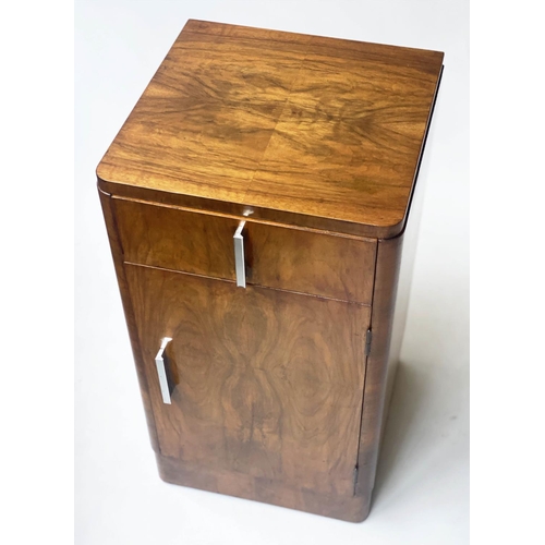 509 - ART DECO BEDSIDE CABINETS, a pair, 37cm x 37cm x 66cm H, figured walnut, each with drawer and door. ... 