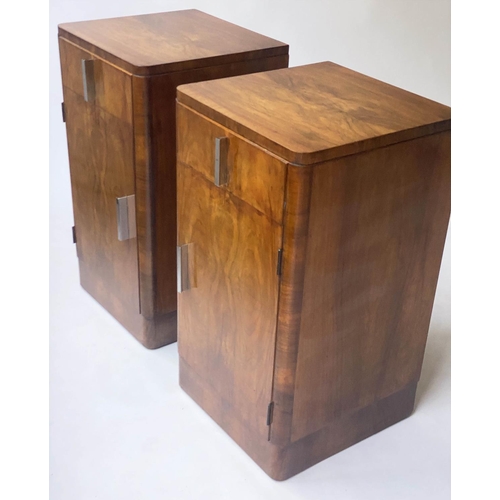 509 - ART DECO BEDSIDE CABINETS, a pair, 37cm x 37cm x 66cm H, figured walnut, each with drawer and door. ... 