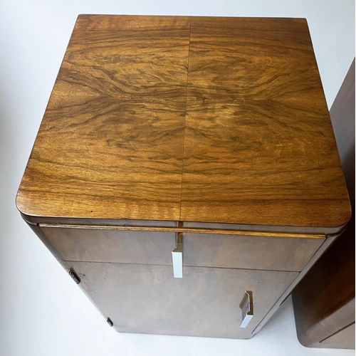 509 - ART DECO BEDSIDE CABINETS, a pair, 37cm x 37cm x 66cm H, figured walnut, each with drawer and door. ... 