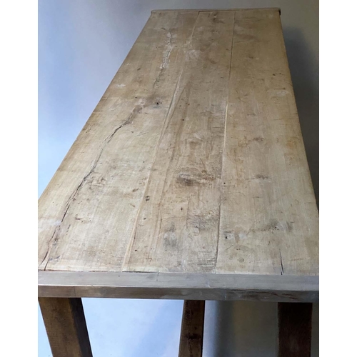 482 - FARMHOUSE TABLE, 19th century French cherrywood with three planks, cleated top, 222cm W x 67cm D x 7... 