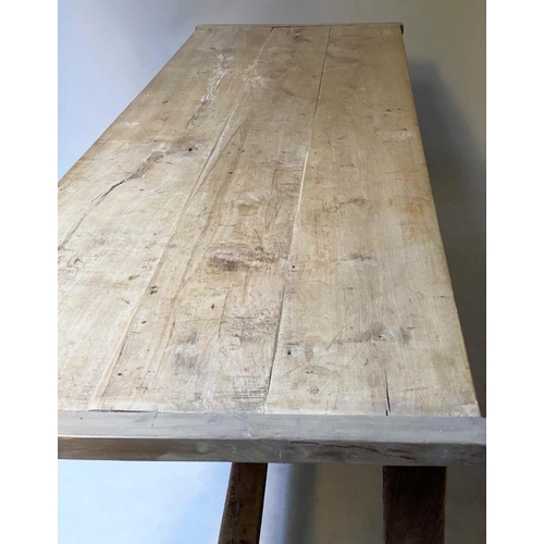 482 - FARMHOUSE TABLE, 19th century French cherrywood with three planks, cleated top, 222cm W x 67cm D x 7... 